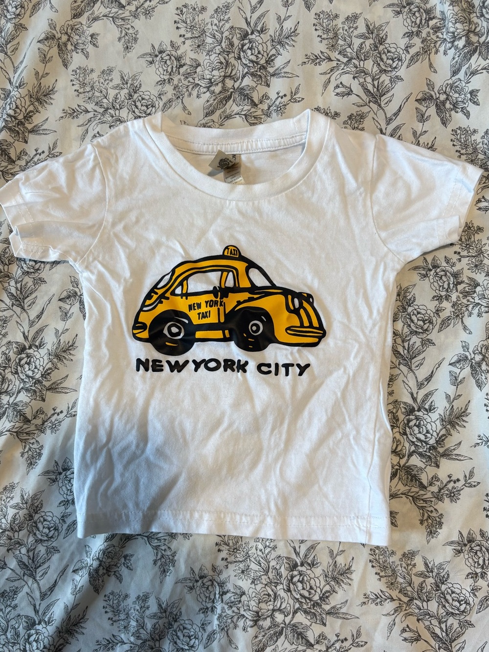Kids White T-Shirt with Yellow New York Taxi Graphic - Unbranded